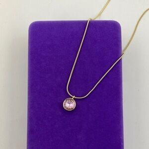 💛 Pilgrim Gold Chain Necklace | Sparkling Pink Crystal Solitaire Pendant